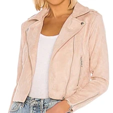 NWT LOVERS + FRIENDS Leon Moto Jacket Faux Suede Blush Pink Biker Style Sz Small
