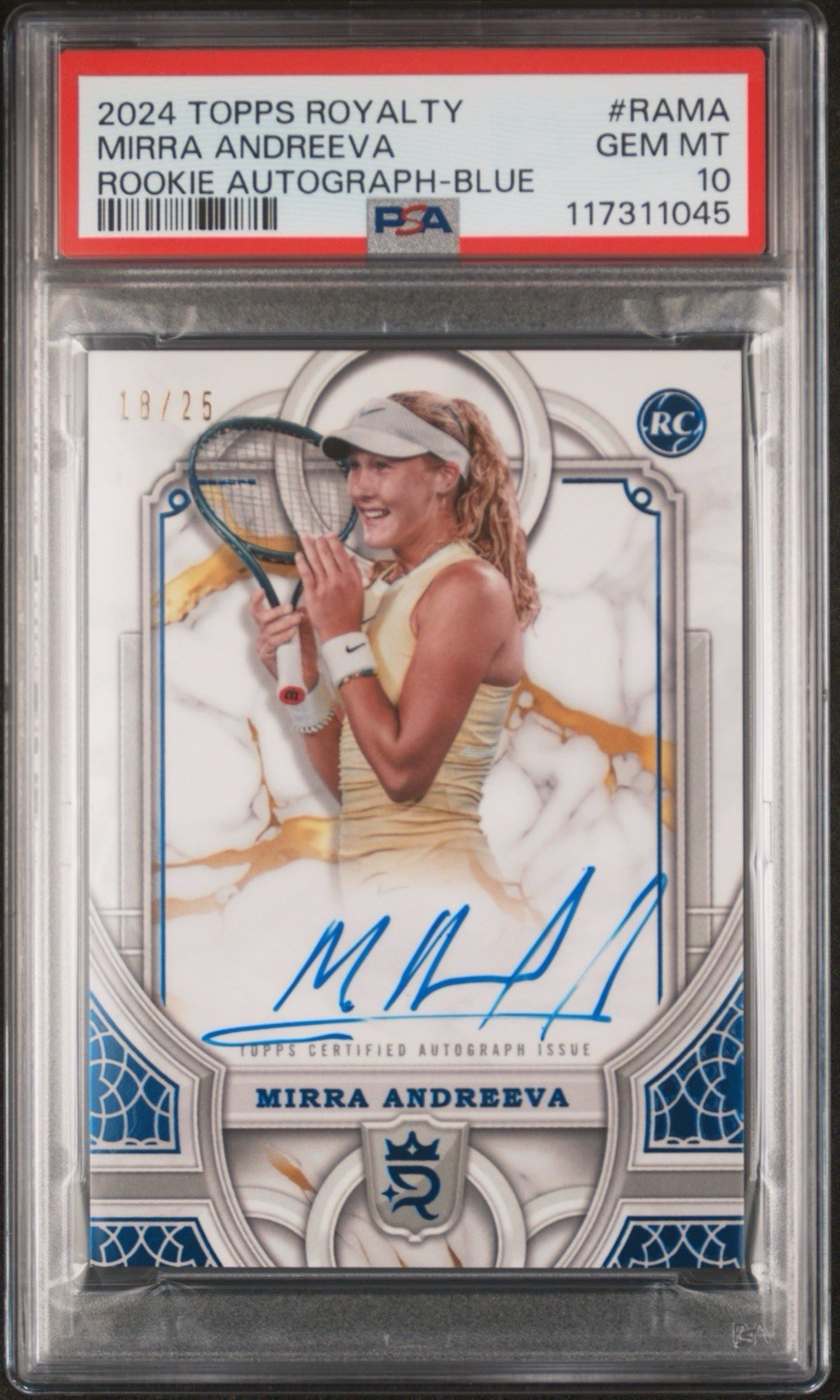 2024 Topps Tennis Mirra Andreeva Rookie Royalty Auto /25 PSA 10