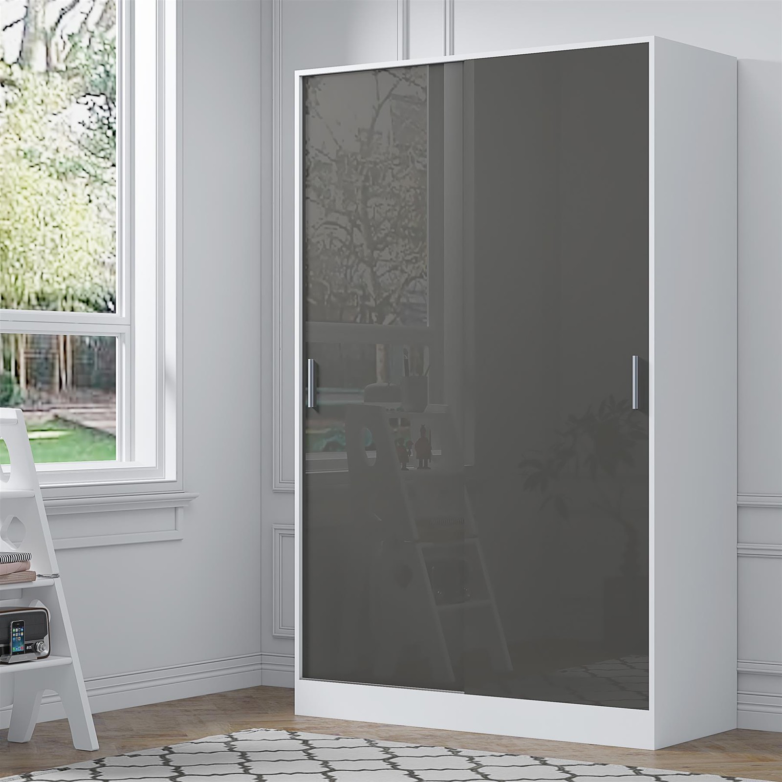 Reflect Sliding Wardrobe 2 Door - Grey High Gloss Front / White Matt Finish - Grey Gloss / Matt White - Image 3