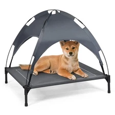 Elevated Dog Bed with Removable Canopy, Portable Raised Pet Cot Cooling Dog B...