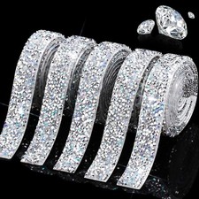 5 Rolls Rhinestone Ribbon -Adhesive Crystal Shiny Rhinestone Strips Bling Res...