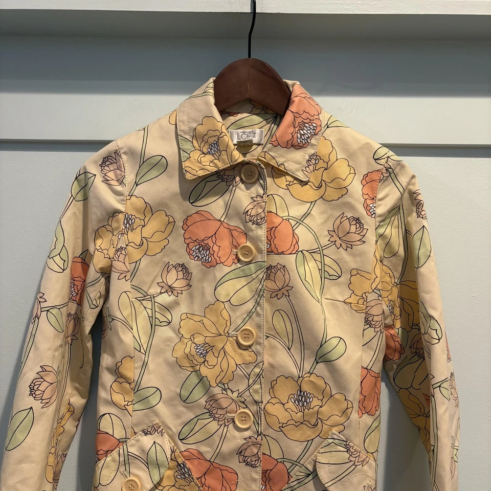 Ann Taylor Loft Jacket Womens XS Petite Floral Print Spring Coat Pockets Buttons - Image 3 of 4