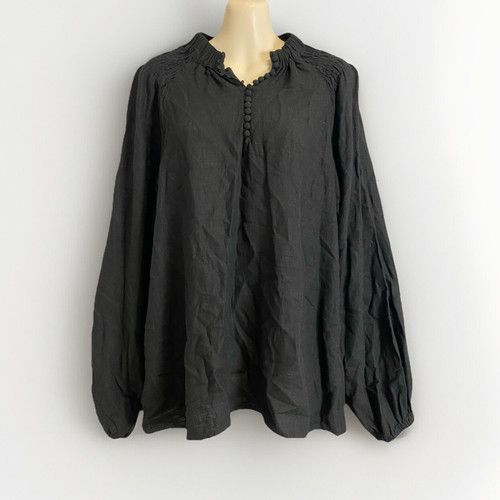Jeanswest Women's boho button black puff sleeve design linen mix top 12/ML (688 - Picture 1 of 7