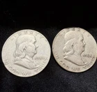 Lot 2 1954 D Ben Franklin Denver Half Dollars 90% Silver Coins
