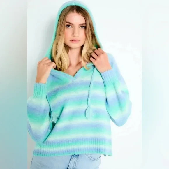 NWT Lisa Todd Ladies Color Cloud Striped Sweater Hoodie Size M