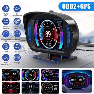OBD2+GPS HUD Car Gauge Head Up Digital Display Speedometer Turbo RPM Alarm Temp
