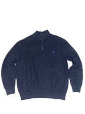Polo Ralph Lauren Quarter Zip Pullover Sweater Mens L Navy Blue Texted Knit