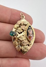 Antique Victorian 14k Tri Color Gold Floral Hand Pained Portrait Pendant 3.9g