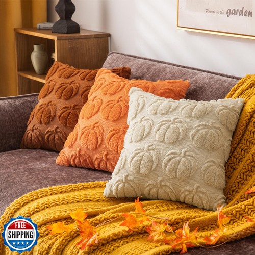 COSIBONO Beige Pumpkin Fall Decorative Throw Pillow Covers 18"x18", Set of 2 - Picture 4 of 5