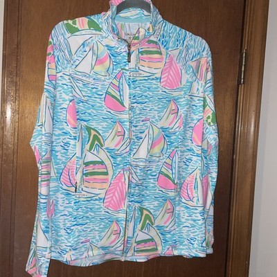 Lilly Pulitzer Luxletic Zip Up Lightweight Jacket Size Large Sailboats