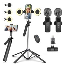 Vlogging Kit for iPhone/Android, Metal Selfie Stick Tripod for iPhone with Li...