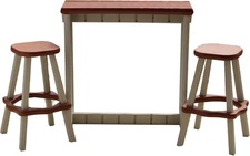 Leisure Accents Single Bar Set w/ 2 Barstools - Redwood/Warm Grey - Durable