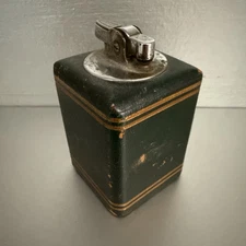 Vintage Ronson Victor Compressed Fuel Lighter Cube Green Leather Untested