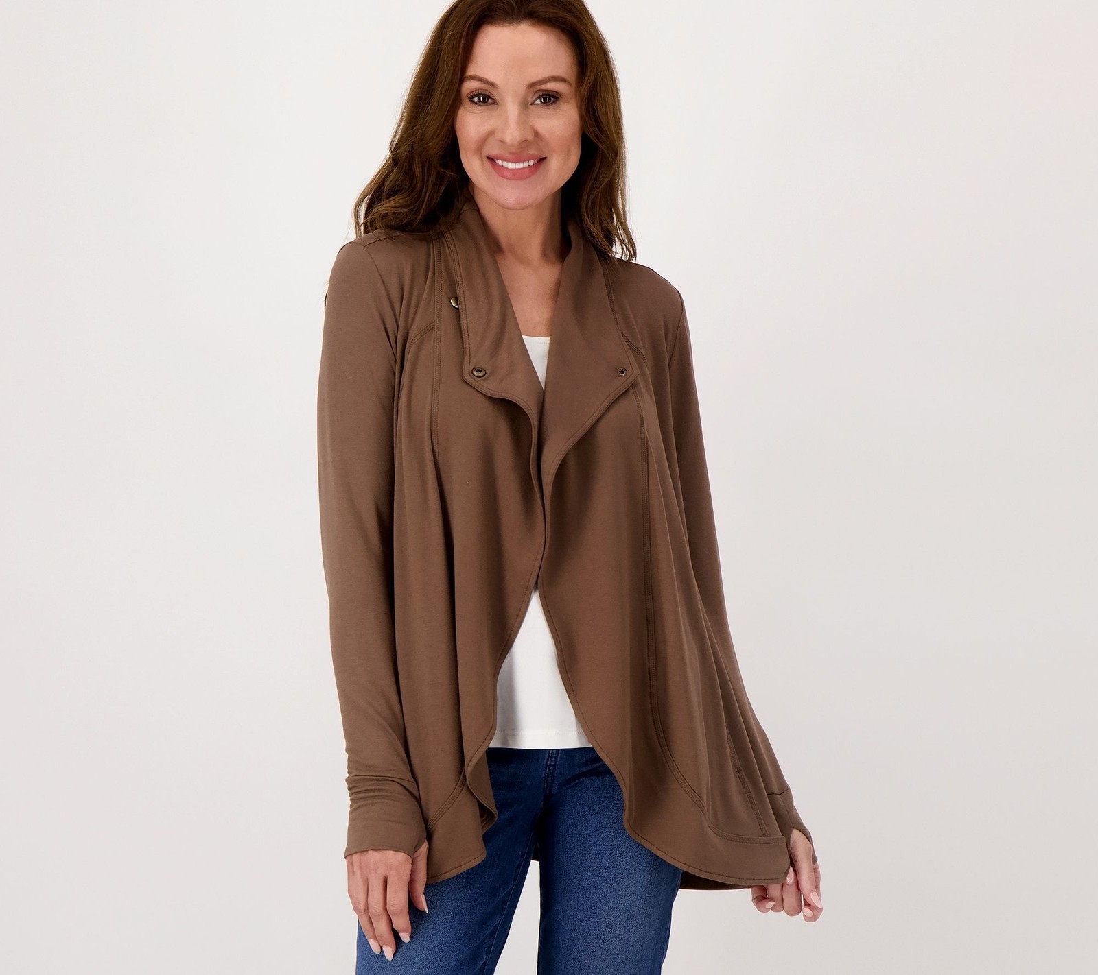 Susan Graver Women's Top Sweater Sz XS Weekend Jersey Knit Brown A380262