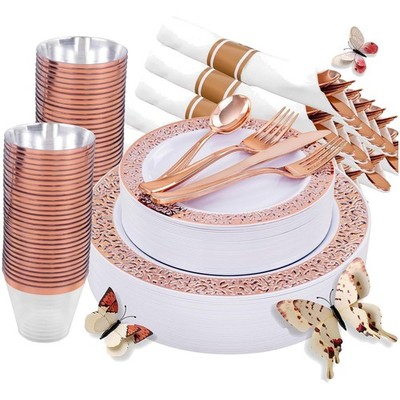 High-Quality Rose Gold Lace Plates for 50 Guests