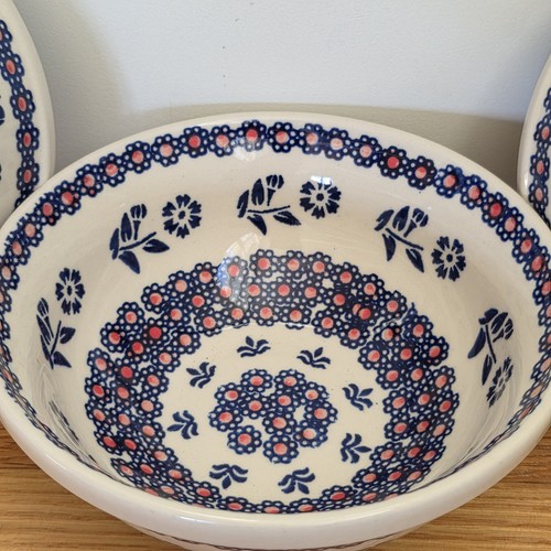 Polnische Keramik Bolesławiec 6,5 Müsli Suppenschalen handbemalt 3 Stück - Bild 4 von 9