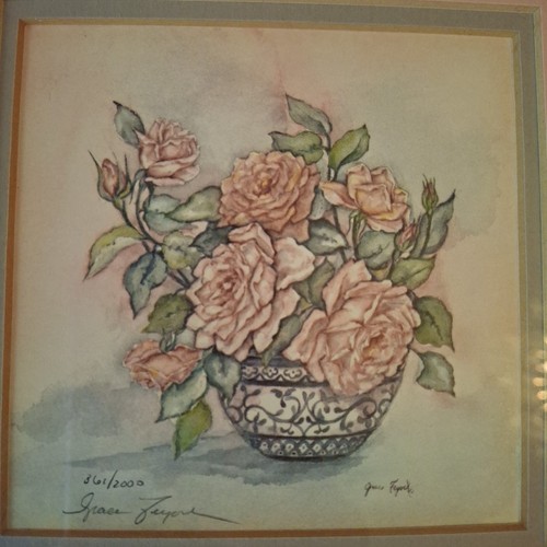 Grace Feyock Signed Limited Edition Floral Framed Hanging Art 361/2000 Sz 10x10 - Picture 4 of 10