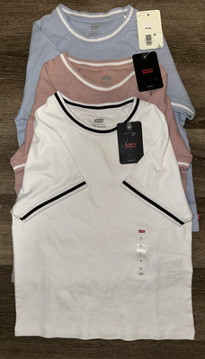 Levi s Slim Fit Crew Shirt Pullover Women s 1 White, 1 Pink 1 Blue Lg Lot Of 3
