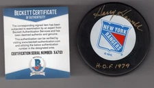 HARRY HOWELL SIGNED NEW YORK RANGERS TRENCH PUCK BECKETT BAS COA X47121