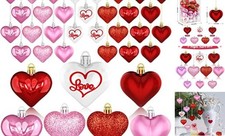 Valentine's Day Decor Heart Ornaments 36 Pcs Heart Shaped Baubles Red Pink