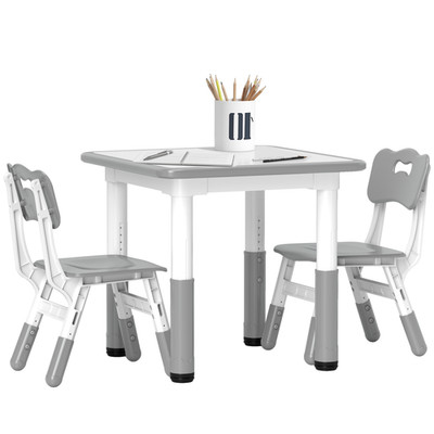 Kinder Tisch & Stuhl Set grau 60x60cm PP MDF höhenverstellbar 3tlg. für Spielzimmer XL