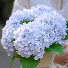 5 Pcs Faux Silk 18.5" Blue-White Hydrangea Artificial Flowers, Fake Flowers w...