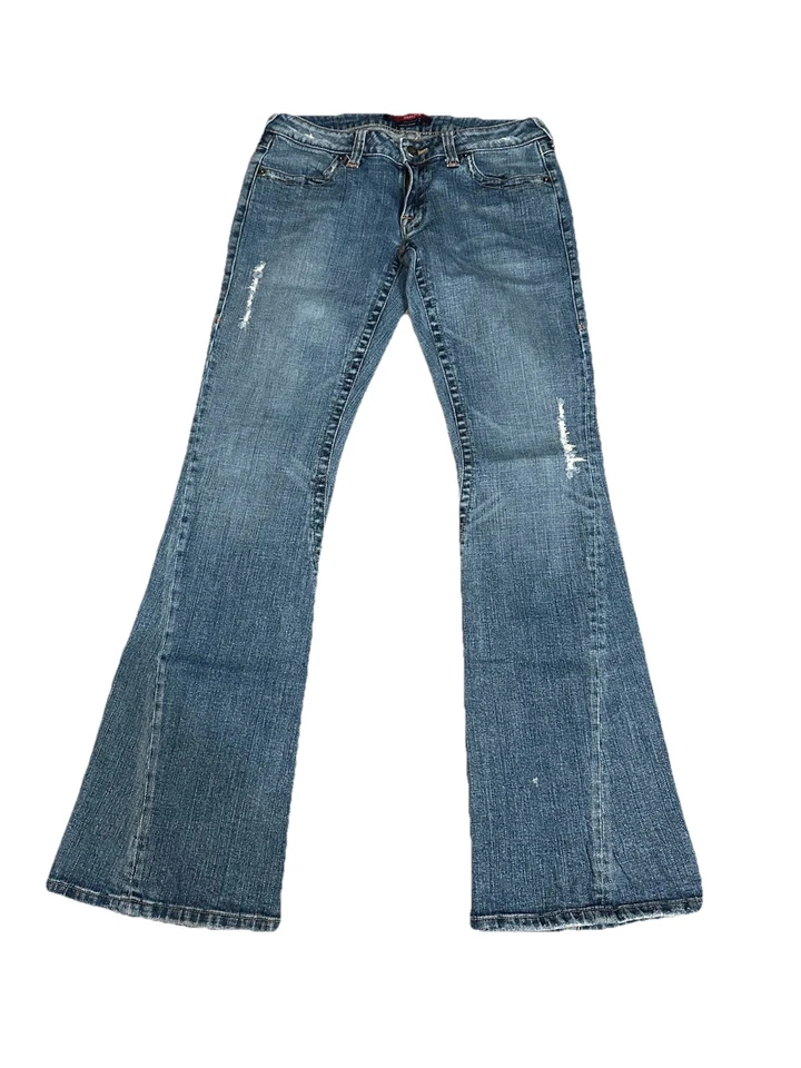 Pantalones de mezclilla acampanados azules estilo Y2K BCBG talla 6 elásticos tiro bajo Foto 2 de 4