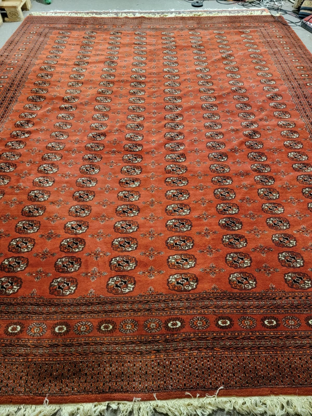 Hand Knotted Vintage Rug 9x12 – Elephant Foot Gul Pattern, Rich Orange