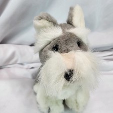 "Schnaps" Schnauzer Puppy Dog Grey White Stuffed Plush Animal 7" VTG 1980s Russ