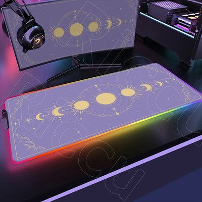 RGB Gaming Mauspad XXL LED Mondphase Schreibtischunterlage Pastell