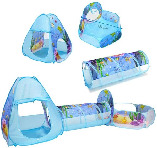 Kids 3 In 1 Play Tent Crawl Tunnel Pop Up Playhouse Ball Pit Folding Play Tent - Picture 10 of 31