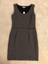 New NWT Banana Republic Black Grey Striped Dress 12 Textured Stretch Sleeveless