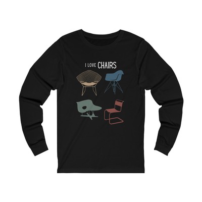 Love Chairs Shirt Long-Sleeve MCM Furniture Eames Black Retro Original Soft NEW