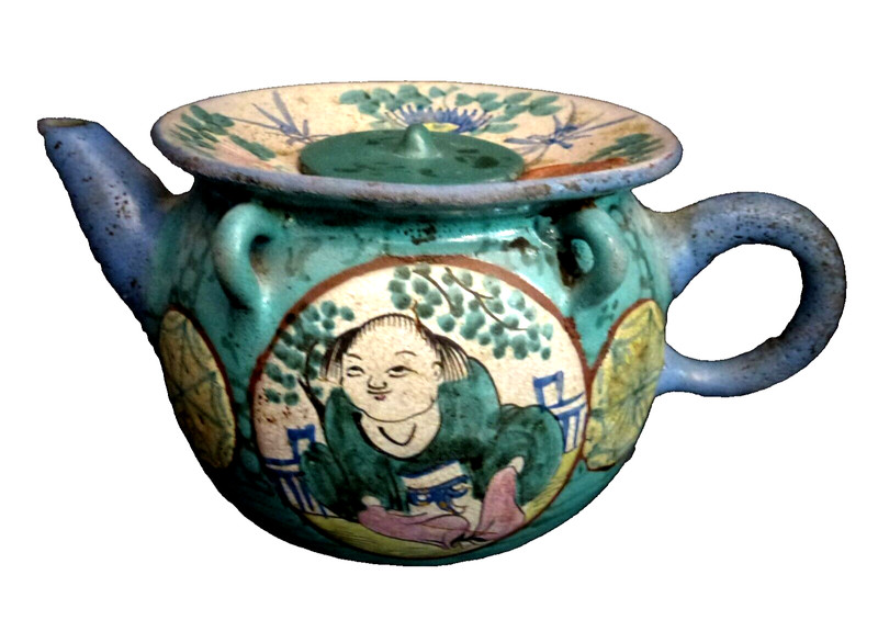 CHINESE YIXING Glazed CLAY Figural TEAPOT