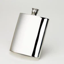 4 oz. English Pewter Flask With High Polished Finish, Engraved Free, New In Box
