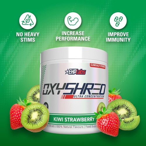 EHP Labs Oxyshred Pre-Workout Thermogenic Fat Burner 60 Servings Kiwi Strawberry - Picture 6 of 6
