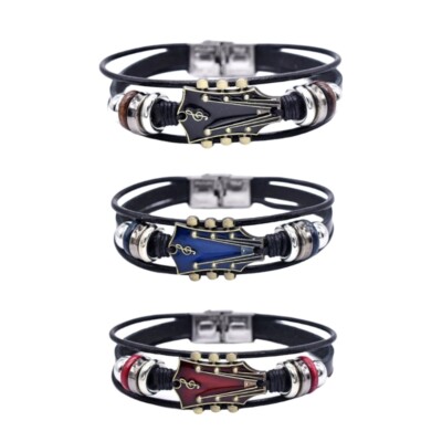 Leather Wristband Hand Jewelry Wrist Jewelry Guitar Theme Multilayer Bracelet