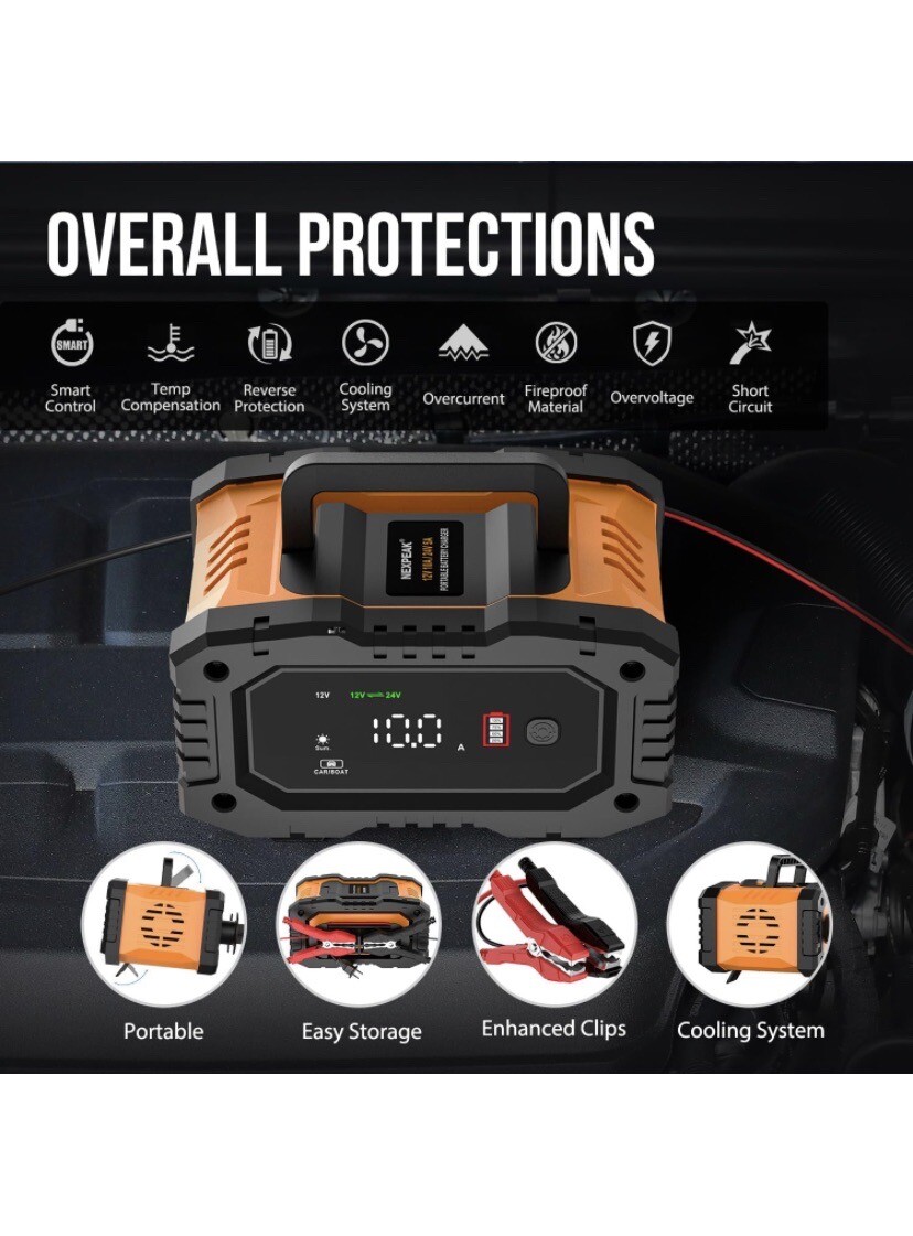 NEXPEAK NC202 10Amp Battery Charger 12V 24V LiFePO4 Lead Acid Portable Car B... eBay