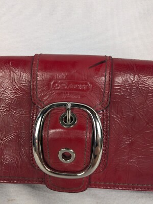 COACH BLEECKER F43371 Crimson Red Patent Crinkled Leather Clutch