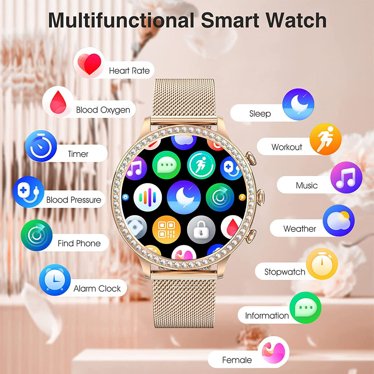 Smartwatch Armbanduhr Für Samsung Xiaomi Blutdruck Fitness Tracker Damen IP67