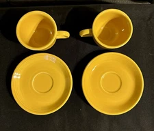 4 Pc Fiestaware Yellow Coffee Tea Cup & Saucer Set Homer Laughlin