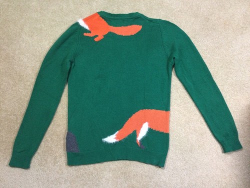 VGUC Mini Boden 11 12 Boys Kids Fox Squirrel Green Orange Fall Crew Neck Sweater - Picture 6 of 7