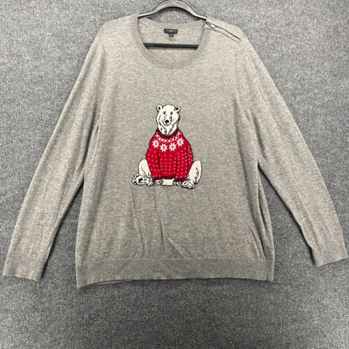 Talbots Sweater Plus Size 2X Gray Polar Bear Lamb… - image 1