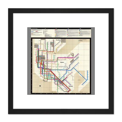 New York NYC Brooklyn Queens Bronx Reisekarte 1972 quadratisch gerahmtes Wandbild 9 x 9 Zoll