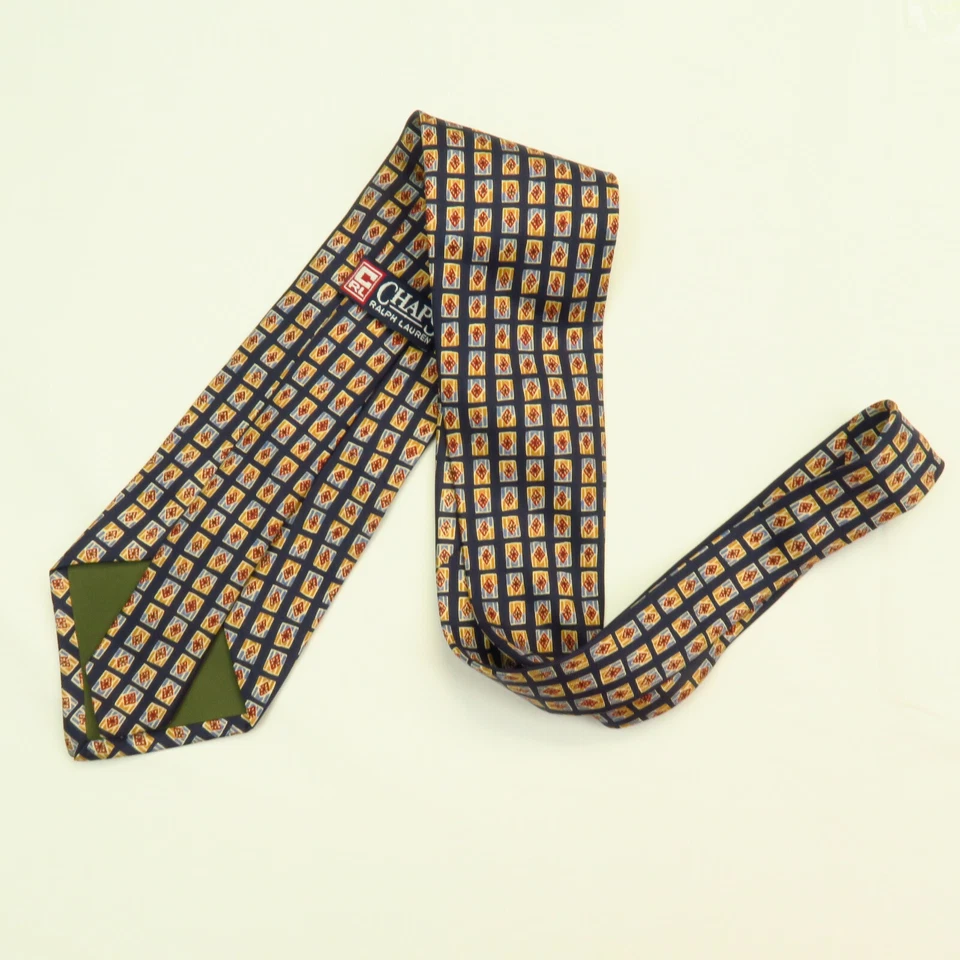 Corbata de cuello vintage Chaps de Ralph Lauren para hombre azul rojo diamantes goemétricos 56"x4" Foto 4 de 4