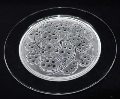 Lalique Crystal France Sous D'Argent Silver Pennies 1974 Collector Plate, 8 1/4''