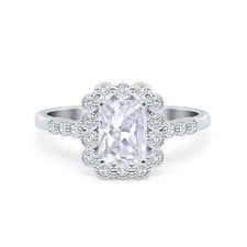 Halo Radiant Cut Art Deco Engagement Round Ring CZ 925 Sterling Silver 12mm