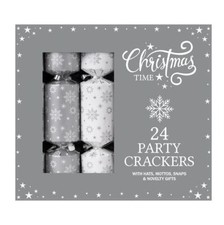 Set Of 24 Family Christmas Crackers White & Silver Party Box Catering Xmas Party