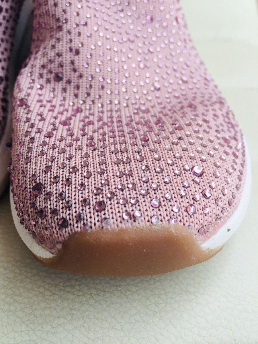New ZARA Pink Fashion GLITTERY FABRIC SNEAKERS Sock-Style USA 3.5