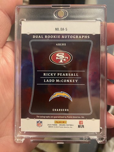 2024 Panini Origins #DA-5 Ladd McConkey/Ricky Pearsall Rookie Dual Auto 60/100 - Imagen 2 de 2